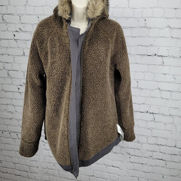 Eddie Bauer Grey Sherpa Lined Hooded Fur Trim Full Zip Jacket Size Medium M - Picture 5 of 16